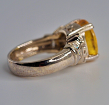 Load image into Gallery viewer, Vintage 9.17 Natural Yellow Sapphire solid 14K white gold Diamond ring
