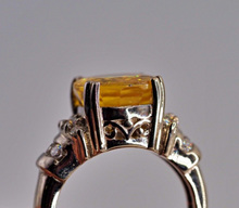 Load image into Gallery viewer, Vintage 9.17 Natural Yellow Sapphire solid 14K white gold Diamond ring

