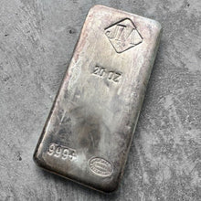 Load image into Gallery viewer, Vintage 20 oz .999 Silver Johnson Matthey Poured bar - Large Logo
