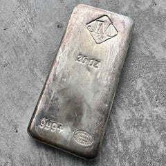 Vintage 20 oz .999 Silver Johnson Matthey Poured bar - Large Logo