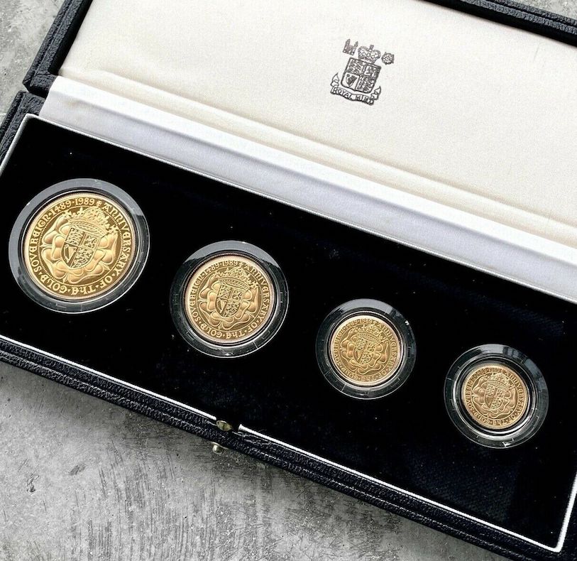 1989 Gold Full Sovereign Great Britain Coin Tudor Rose Proof - 4 Coin Set