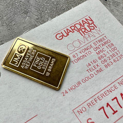 Vintage Johnson Matthey 10 gram Plain back Gold Bar 10 grams - Original Receipt
