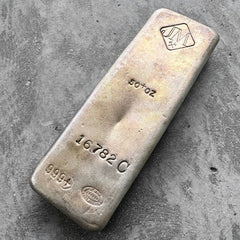 Vintage 50 oz .999 Silver Johnson Matthey Poured bar - Horizontal C Serial