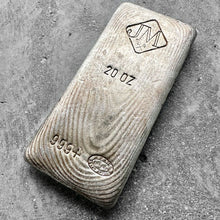 Load image into Gallery viewer, Vintage 20 oz .999 Silver Johnson Matthey Poured bar – Incredible Pour lines
