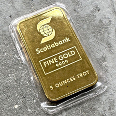 Vintage Johnson Matthey Scotiabank 5 oz Gold stuck Bar .9999 2oz - Scotia Bank