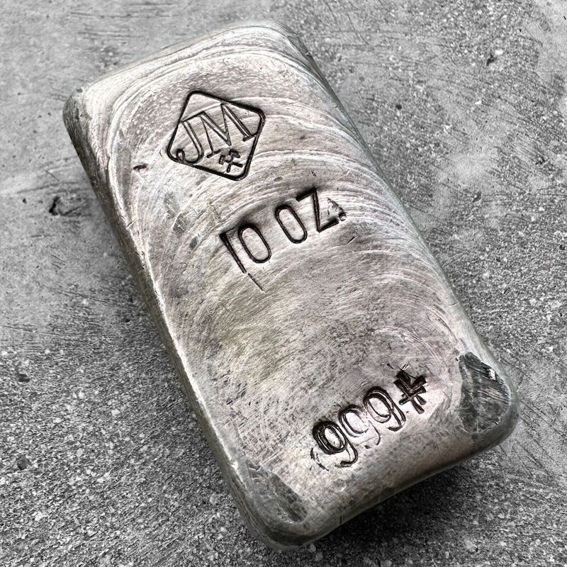 10 oz .999 Silver Johnson Matthey Poured JM bar – Incredible pour lines! + Error