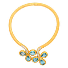 Load image into Gallery viewer, Blue Topaz, Diamond 18K Gold Contoured Torc Necklace 128.8 Grams WEINGRILL
