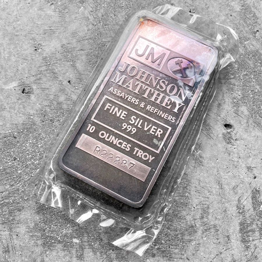 Vintage 10 oz .999 Silver Johnson Matthey bar - Sealed - R Prefix Serial Number