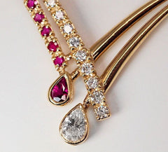 Vintage solid 14K gold crossover necklace with natural Rubies + Diamonds