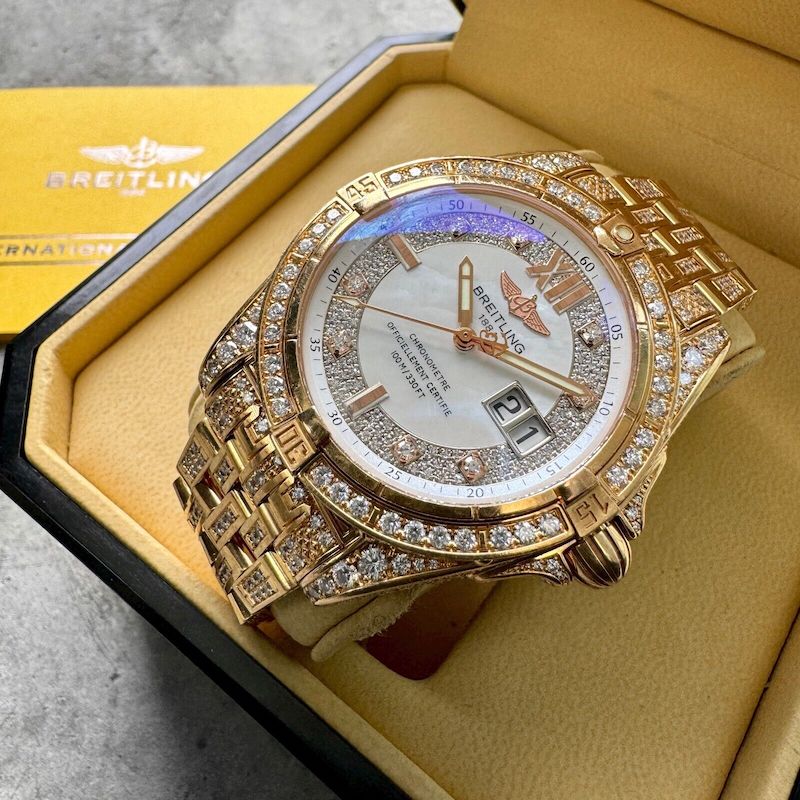 41mm Breitling Cockpit Rose Gold - Box + Papers - Mother Pea Factory Diamond Set