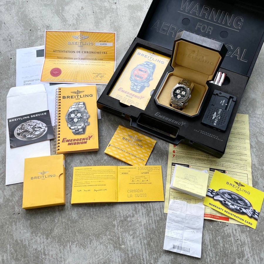 2008 Breitling Emergency 45mm Stainless Steel A73321 Box + Papers + Serviced