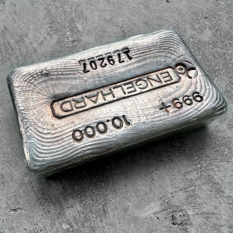 Vintage10 oz Engelhard .999 Silver Poured bar - Stunning pour lines