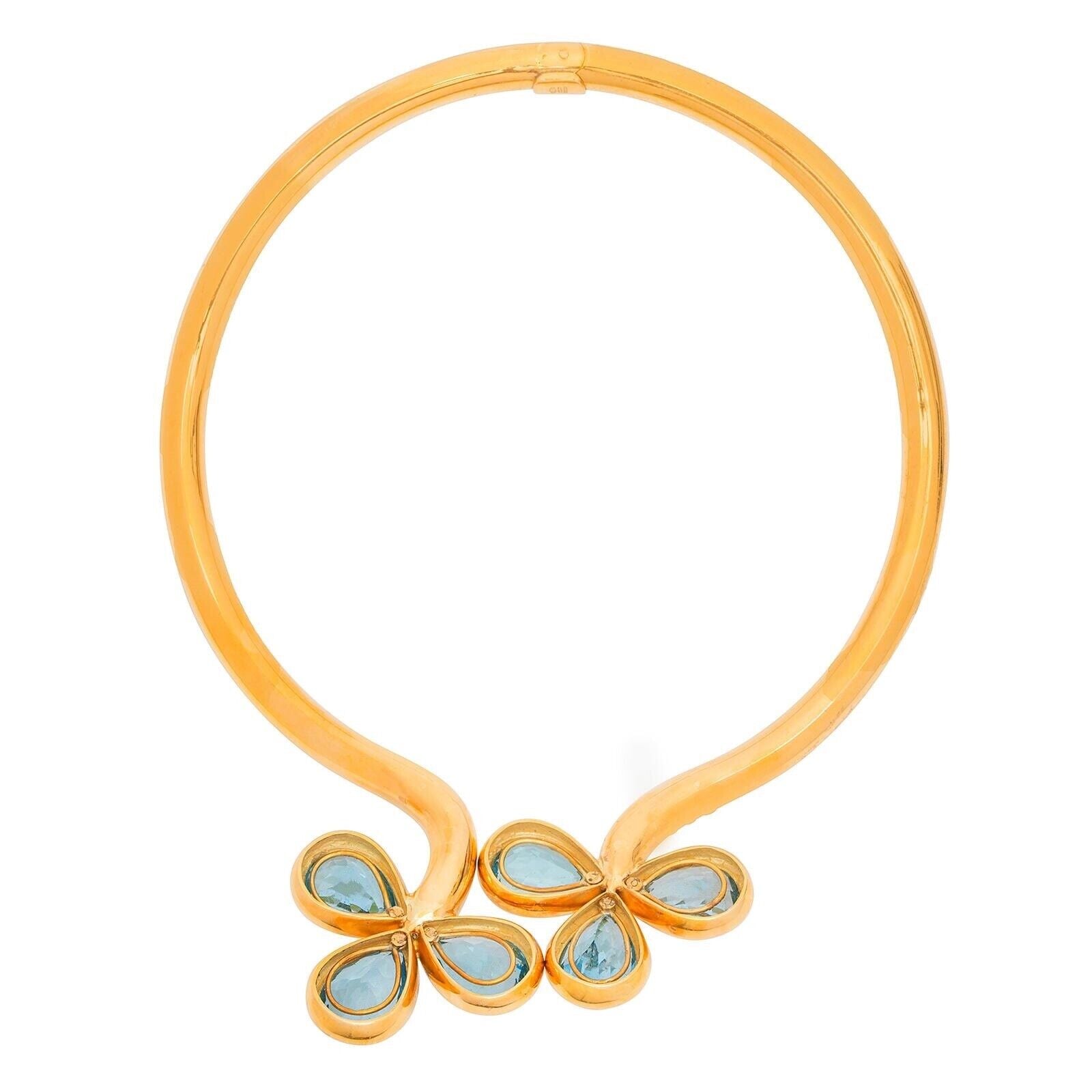 Blue Topaz, Diamond 18K Gold Contoured Torc Necklace 128.8 Grams WEINGRILL