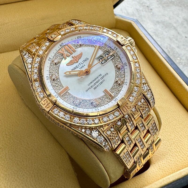 41mm Breitling Cockpit Rose Gold - Box + Papers - Mother Pea Factory Diamond Set