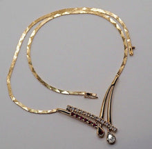 Load image into Gallery viewer, Vintage solid 14K gold crossover necklace with natural Rubies + Diamonds
