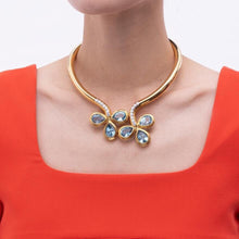 Load image into Gallery viewer, Blue Topaz, Diamond 18K Gold Contoured Torc Necklace 128.8 Grams WEINGRILL
