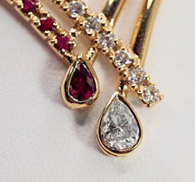 Load image into Gallery viewer, Vintage solid 14K gold crossover necklace with natural Rubies + Diamonds

