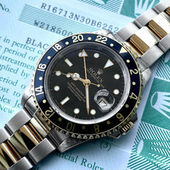 1995 Rolex GMT Master 16713 Two Tone Gold Stainless Serviced - Box / Paper