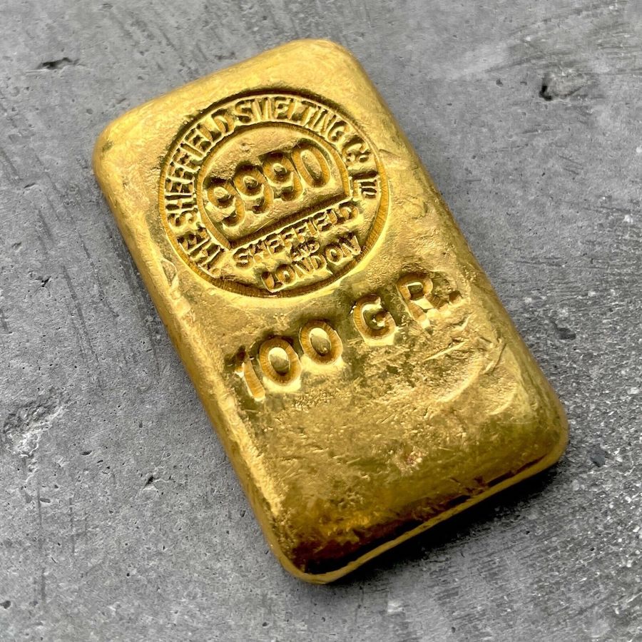 Sheffield Smelting Co London Gold Poured Bar 100 gram .9990 Fine - 3.215 oz