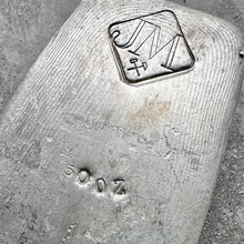 Load image into Gallery viewer, 50 oz .999 Silver Johnson Matthey Poured bar - Stunning pour lines - Error Stamp

