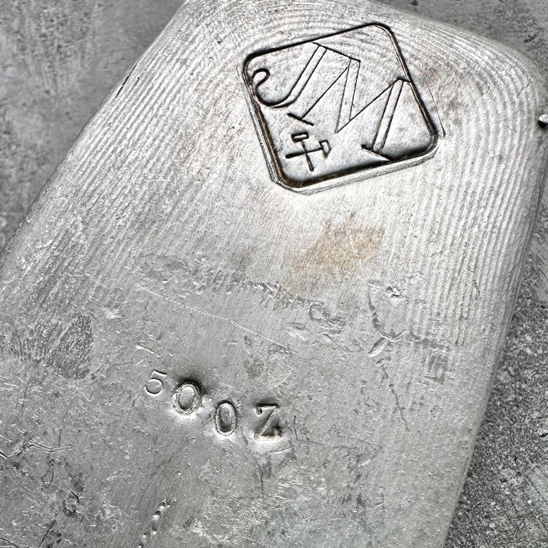 50 oz .999 Silver Johnson Matthey Poured bar - Stunning pour lines - Error Stamp