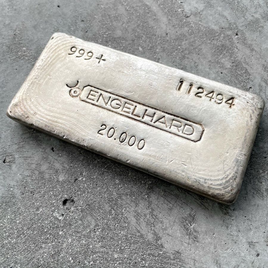 Engelhard 20 oz .999 Silver Poured 20oz Bar - Nice Pour Lines