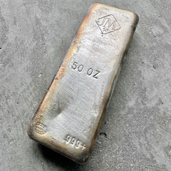 Vintage 50 oz .999 Silver Johnson Matthey Poured bar - Attractive Toning