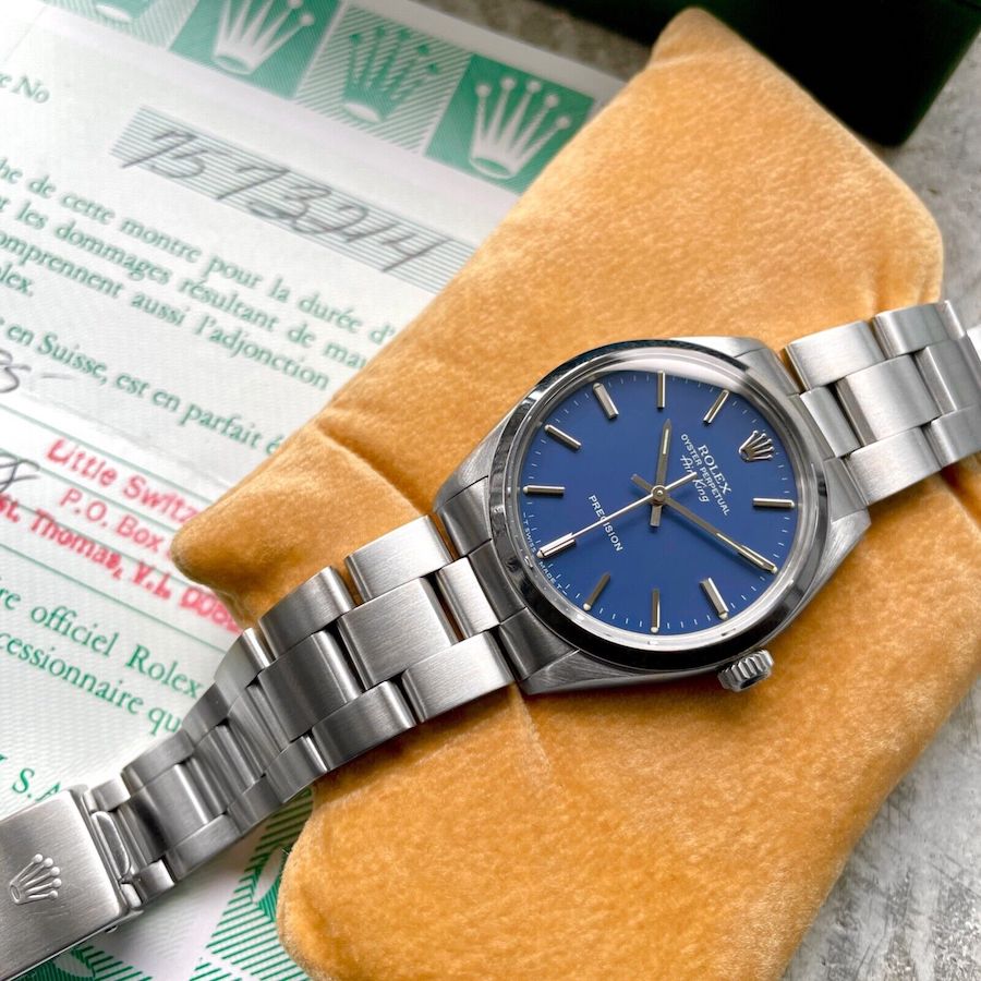 1983 Rolex Airking 5500 Airking Blue dial - Box and Papers Sold in 1988