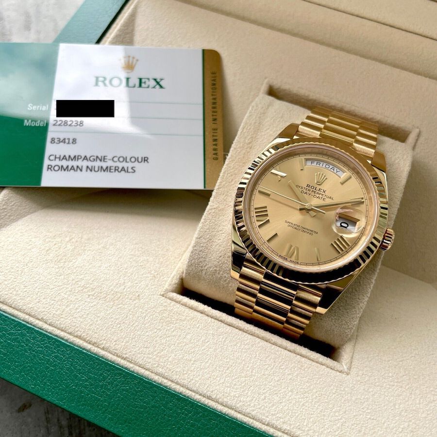 2018 Rolex Yellow gold president Roman Numeral Champagne Dial228238 - Box Papers