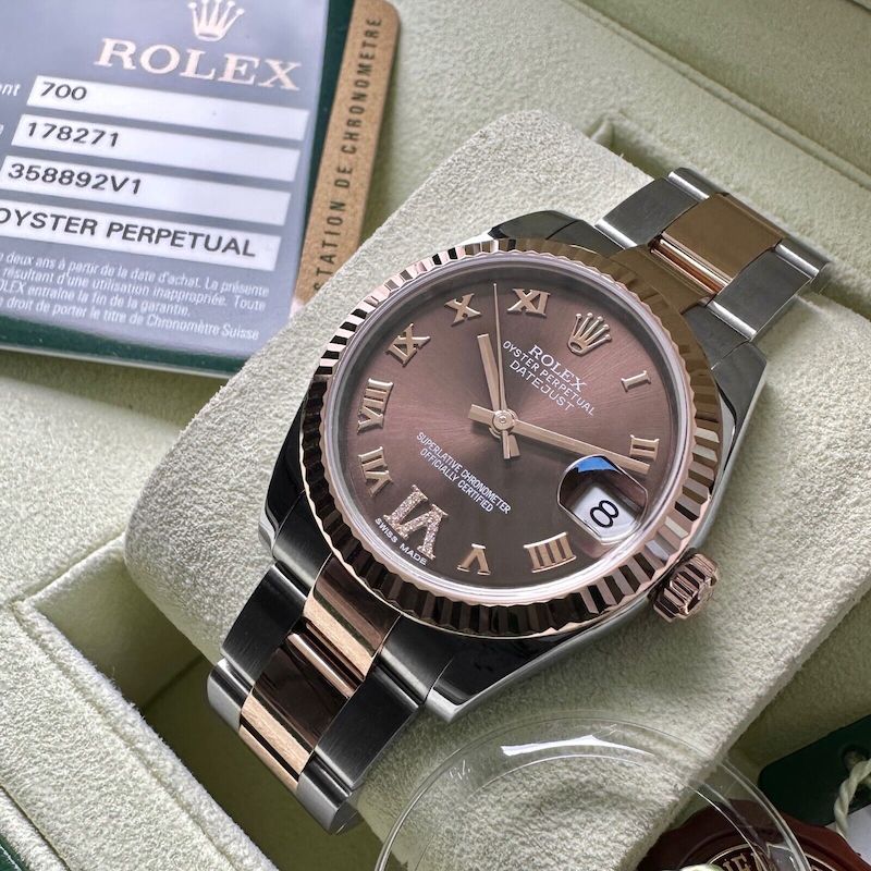 31mm Rolex Rose Gold Two Tone Datejust 178271 -Box Papers - Factory Diamond dial