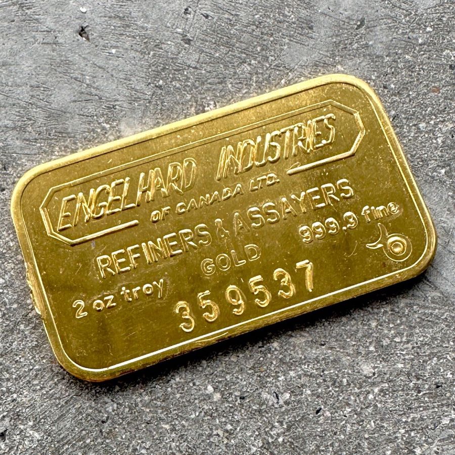 Vintage Engelhard Industries Canada 2 oz Gold stuck Bar .9999 2oz - Attractive