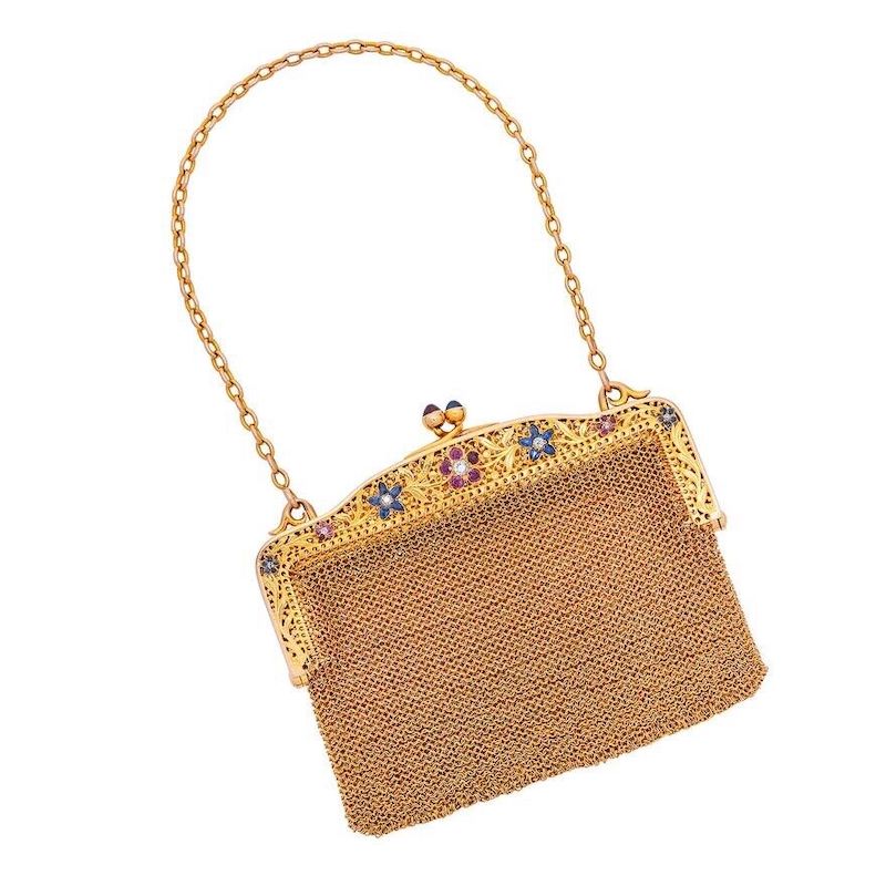 Antique Gem Set Purse, circa 1905 - Old European Cut Diamonds 14K Gold 102 grams