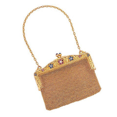 Antique Gem Set Purse, circa 1905 - Old European Cut Diamonds 14K Gold 102 grams