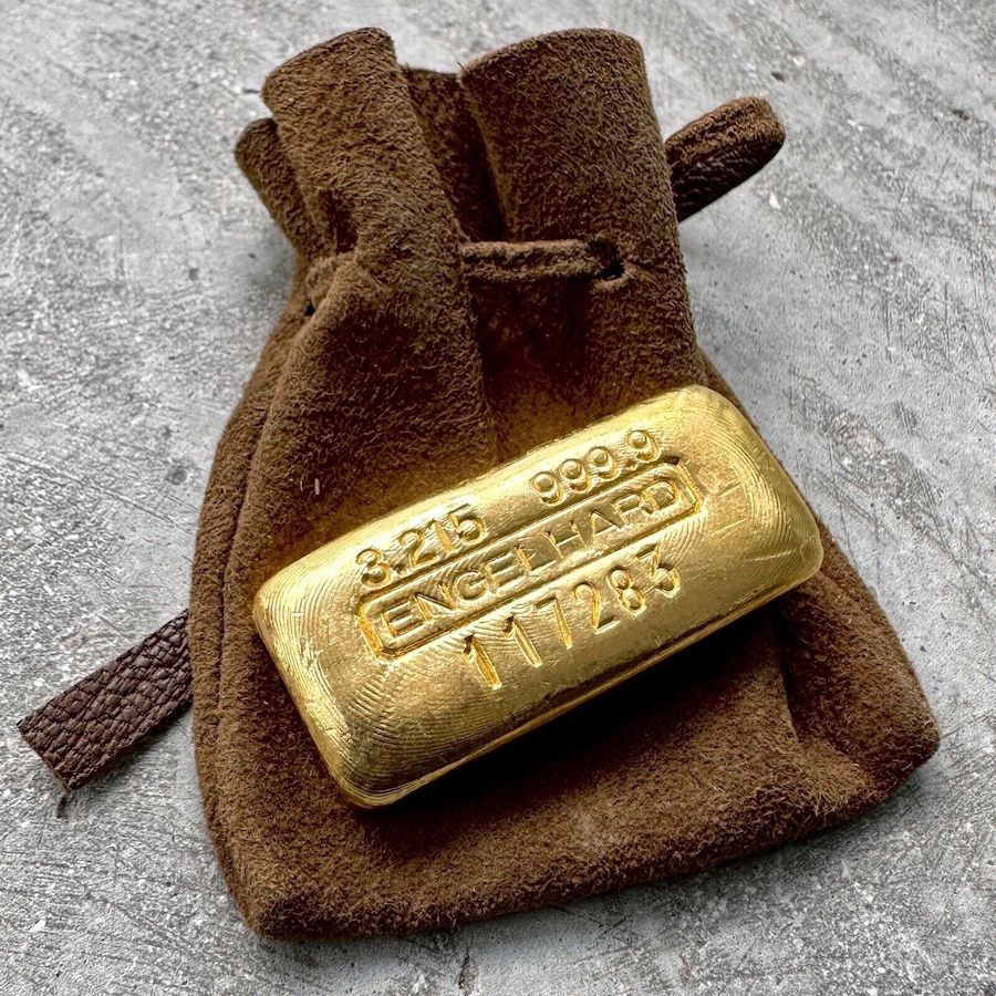 Vintage Engelhard 3.215 oz Gold Poured Bar .9999 - 100 Gram - Stunning Pour Line