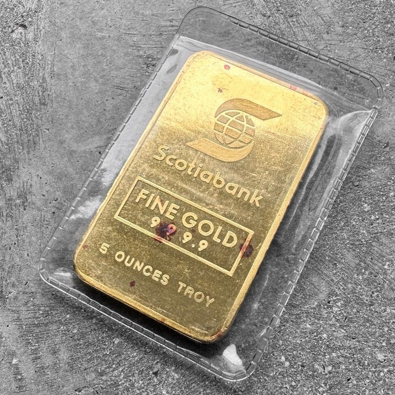 Vintage Engelhard Scotiabank 5 oz Gold stuck Bar .9999 5oz - Scotia Bank