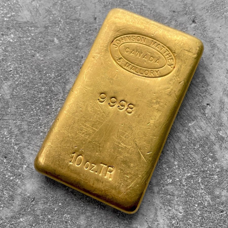 Johnson Matthey Mallory 10 oz Gold Poured Bar .9998 10oz