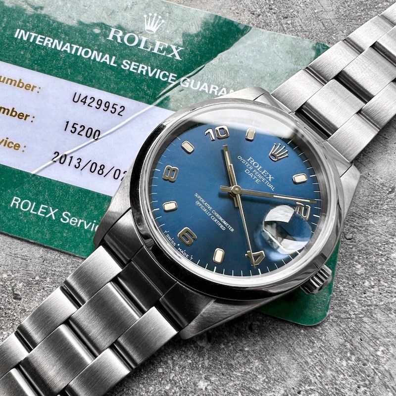 1998 Rolex Date 15200 Stainless Oyster Blue dial – Rolex Service Papers