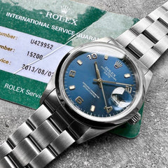 1998 Rolex Date 15200 Stainless Oyster Blue dial – Rolex Service Papers