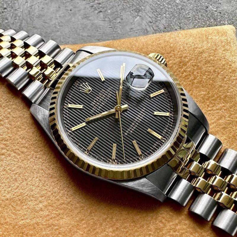 1995 Rolex 16233 Two Tone Datejust - Box Papers Serviced - Black Tapestry Dial