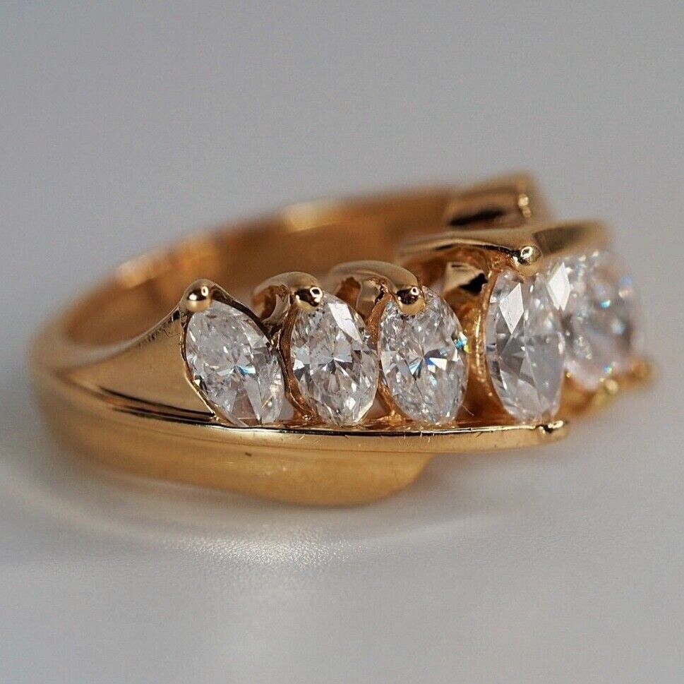 Vintage 14K gold 1.60ct natural Marquise Diamond cluster ring - $6400 Appraisal