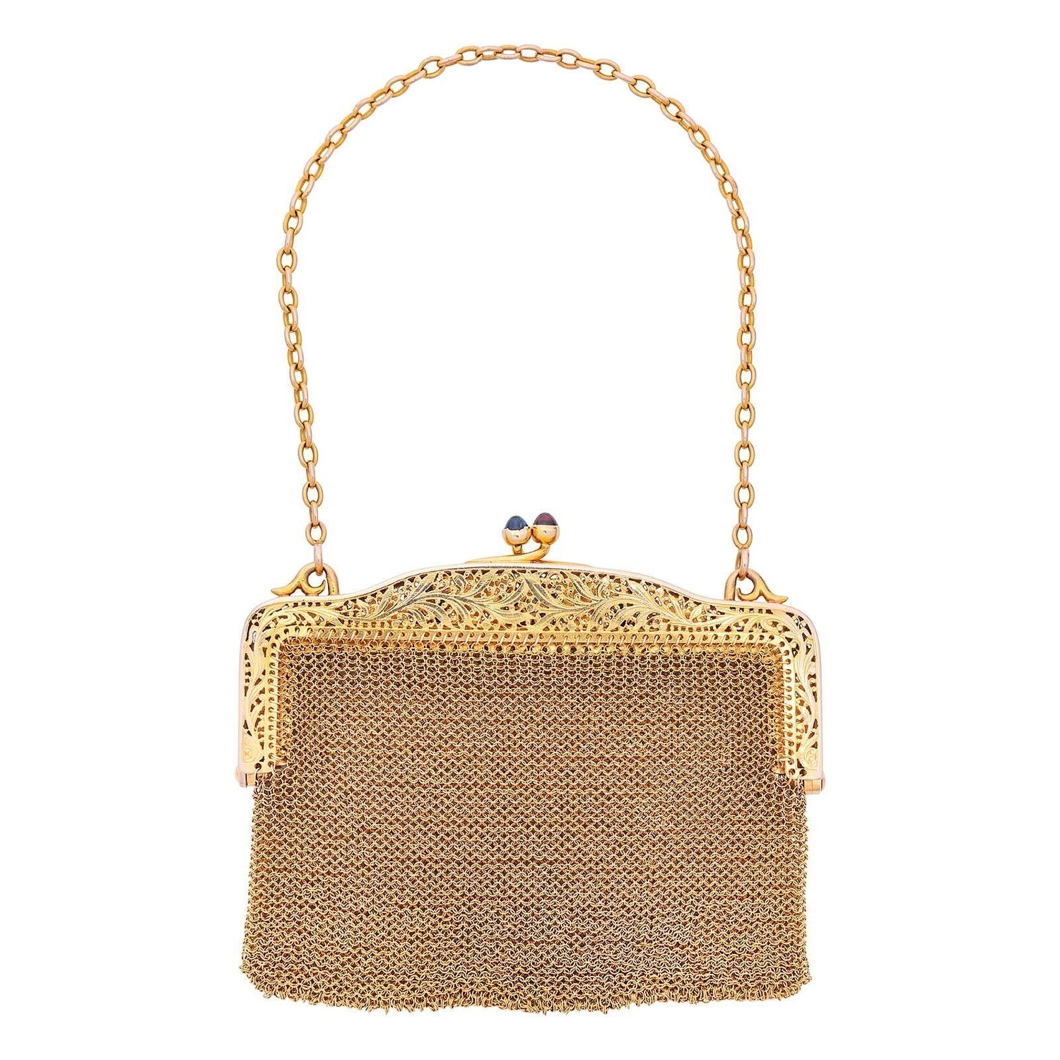 Antique Gem Set Purse, circa 1905 - Old European Cut Diamonds 14K Gold 102 grams