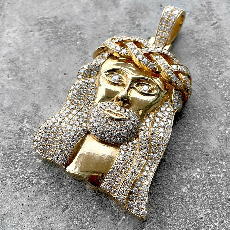 Solid 14 KT Yellow Gold Jesus Pendant 13+ Carat diamonds 38k Appraisal