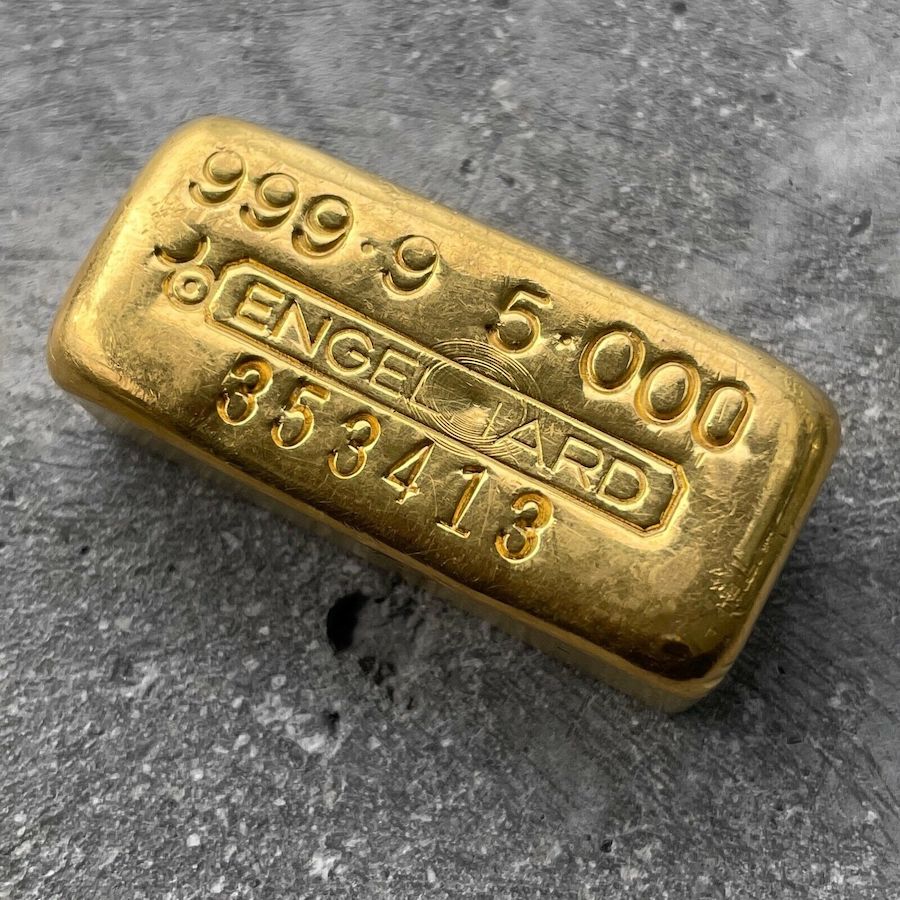 Engelhard 5 oz Gold Poured Bar .9999 5oz