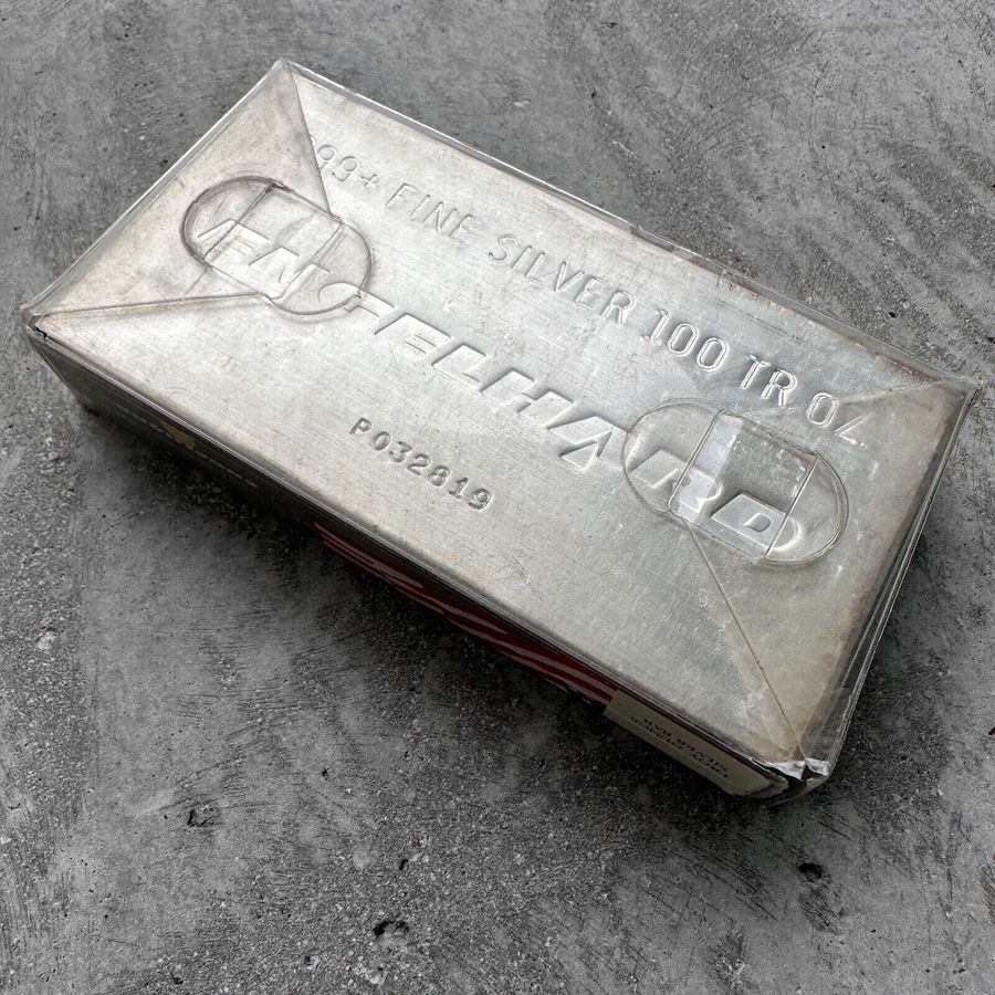 Vintage Engelhard 100 oz .999 Silver Bar - Sealed in Plastic with Flag