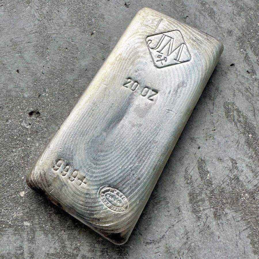 Vintage 20 oz .999 Silver Johnson Matthey Poured bar - Stunning pour lines