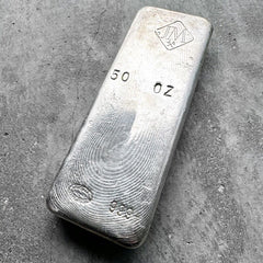50 oz .999 Silver Johnson Matthey Poured bar - Nice Pour Lines