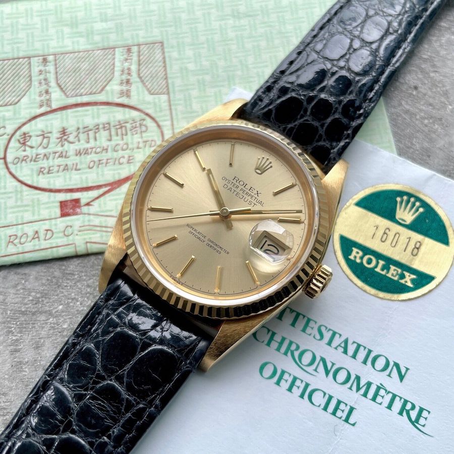1986 Rolex Datejust 16018 Yellow Gold - Box Papers Original Receipt Unpolished