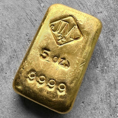 Vintage Johnson Matthey Poured 5 oz Gold Bar .9999 5oz