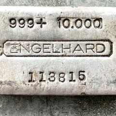 Engelhard 10 oz .999 Silver Poured 10oz Bar - Raised digit