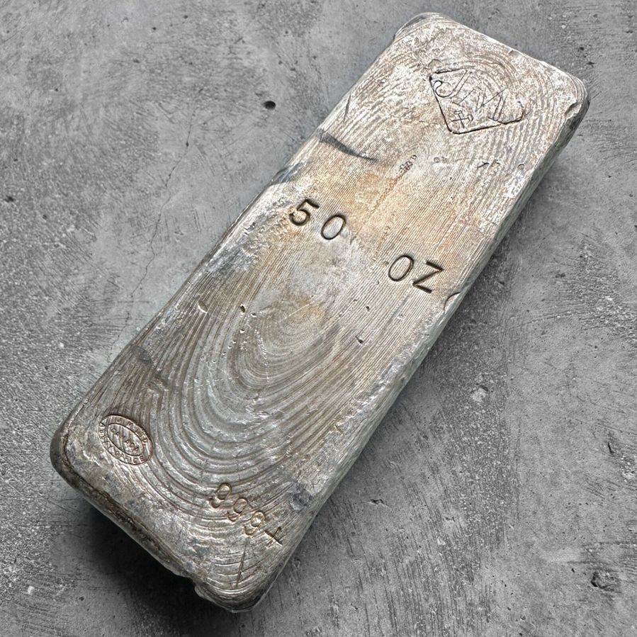Vintage 50 oz .999 Silver Johnson Matthey Poured bar - Stunning pour lines